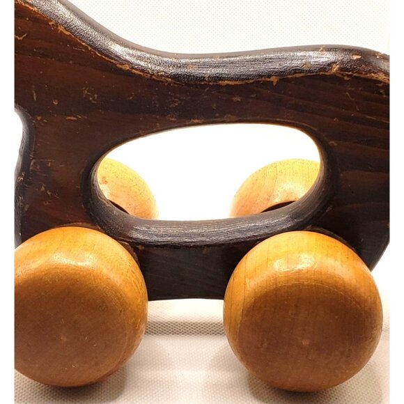 Vintage Wooden Horse Rolling Toy With Rope Tail & Smooth Wheels Handcrafted - Picture 8 of 13